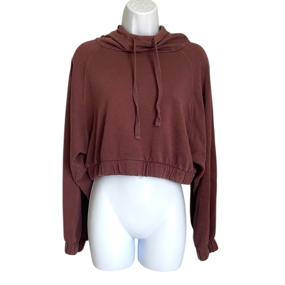 Aeropostale Women’s Small Maroon Puff Sleeve Crop Top Boho Cottagecore Hoodie - Picture 1 of 7